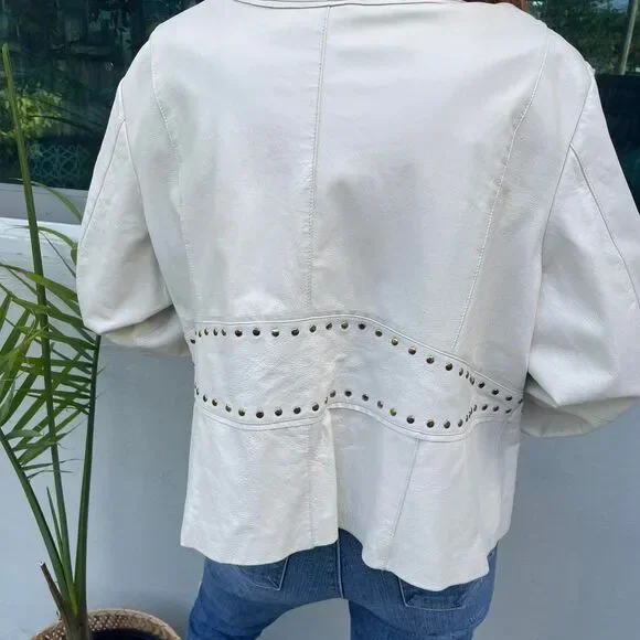 Pamela McCoy Vintage White Studded Leather Jacket - Picture 6 of 6